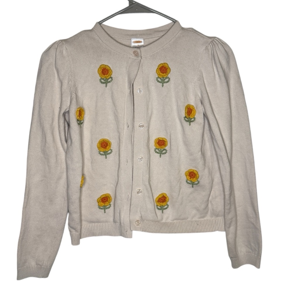 Gymboree Cream Cardigan with Yellow Sunflower Crochet Accents Girls Size 12